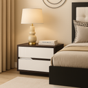 Mesa de Cabeceira (direita) L590 x L400 x A460 Branco glossy + castanho nogueira