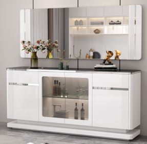 [90428-DNWT] Armário sala de jantar- Branco glossy + vidro preto- L1800 x L400 x A850 