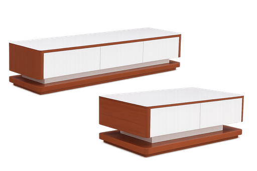 [90367-HCBR/WT] Rack de TV e Mesa de Café- L2000 x L400 x A410 Branco glossy + Castanho